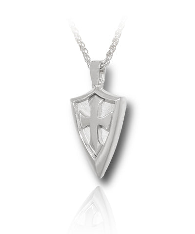 Defender Shield Cross Sterling Silver Cremation Necklace