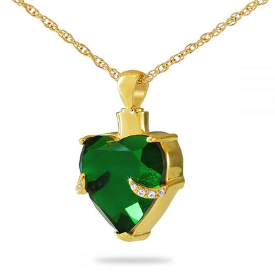 Green Heart Gold Cremation Necklace