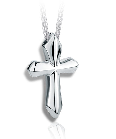 Edged Cross Sterling Silver Cremation Necklace