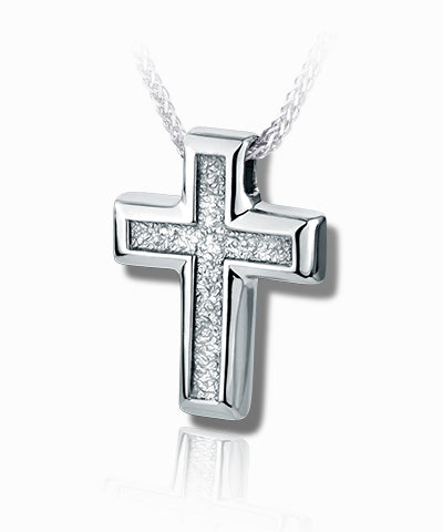 Small Sand Textured Cross Sterling Silver Cremation Necklace
