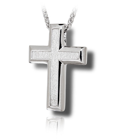 Large Sand Textured Cross Sterling Silver Cremation Necklace
