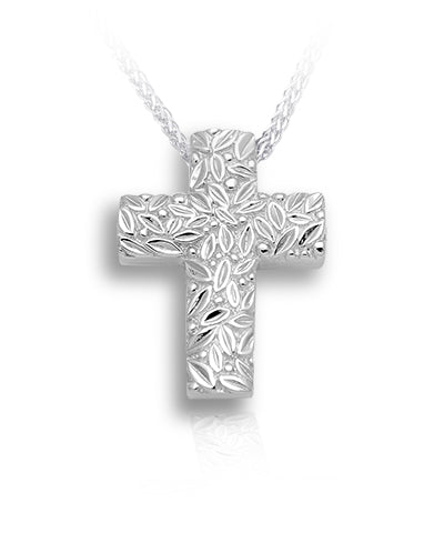 Leaves and Berries Cross Sterling Silver Cremation Necklace
