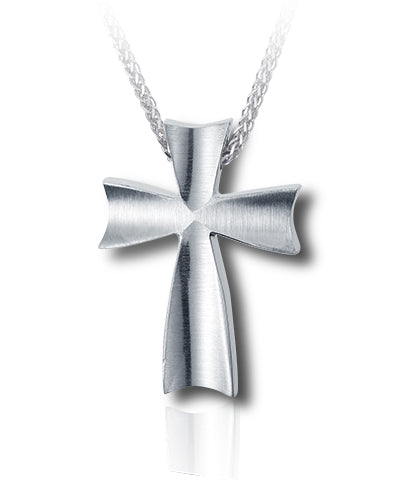 Satin Finish Cross Sterling Silver Cremation Necklace