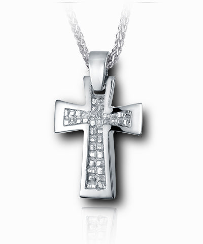 Nugget Cross Sterling Silver Cremation Necklace