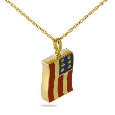 Solid Gold American Flag Cremation Necklace
