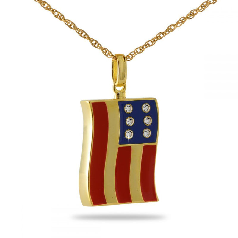 Solid Gold American Flag Cremation Necklace