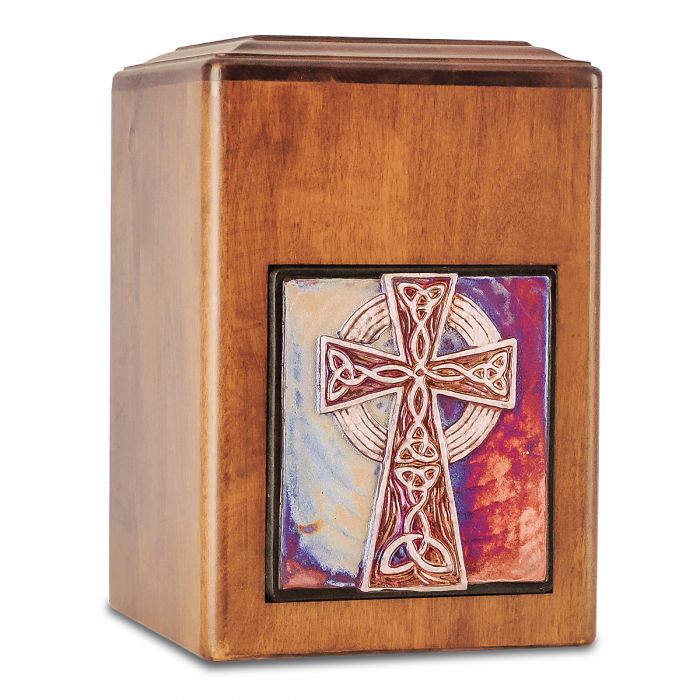 Raku Wood Celtic Cross Urn