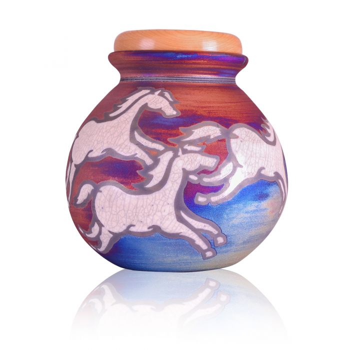 Celestial Horses Raku Cremation Urn