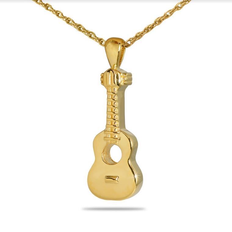 Gold Guitar Cremation Necklace