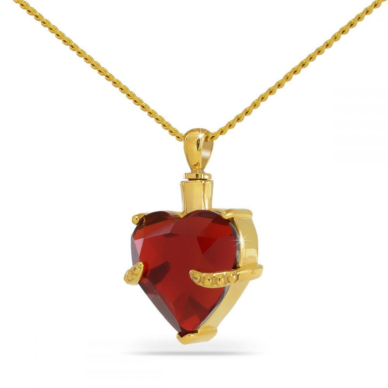 Red Heart Gold Cremation Necklace