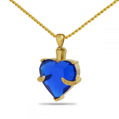 Blue Heart Gold Cremation Necklace
