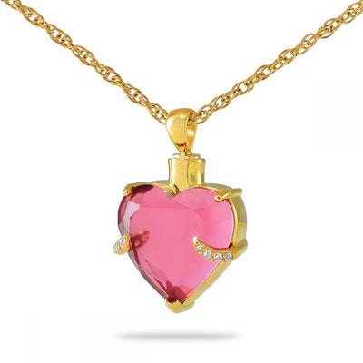 Pink Heart Gold Cremation Necklace