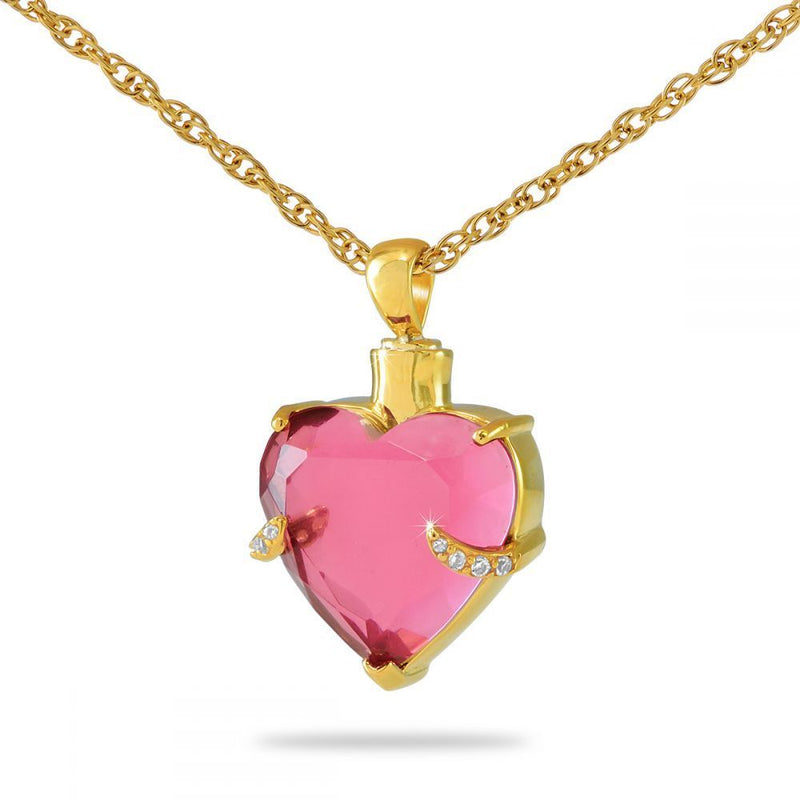 Pink Heart Gold Cremation Necklace