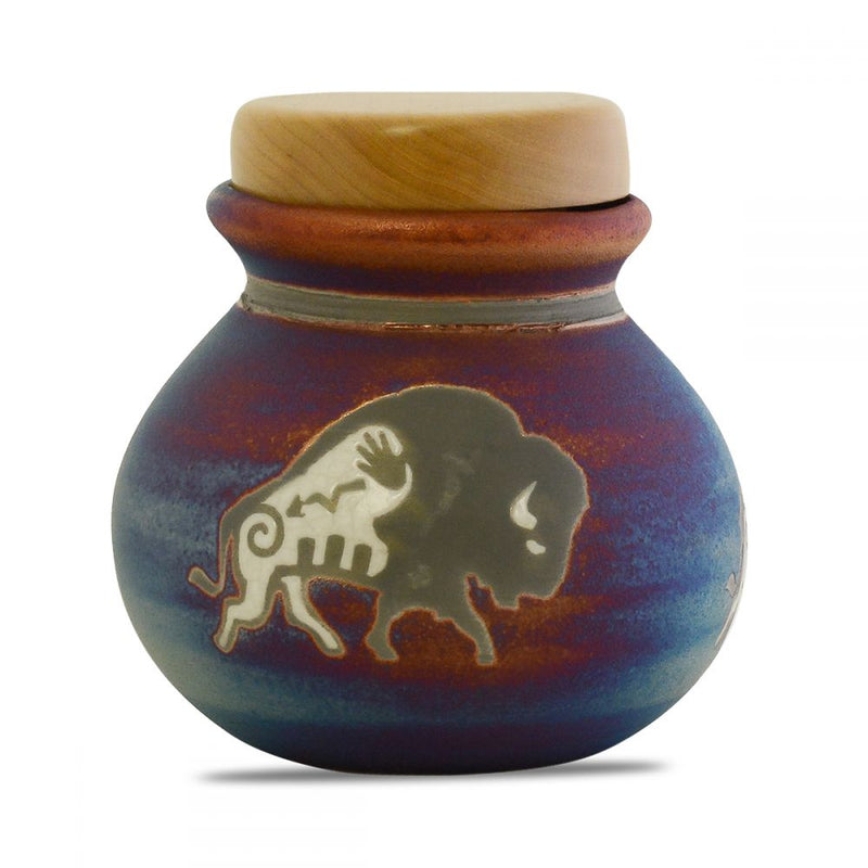 Strong bison keepsake raku urn