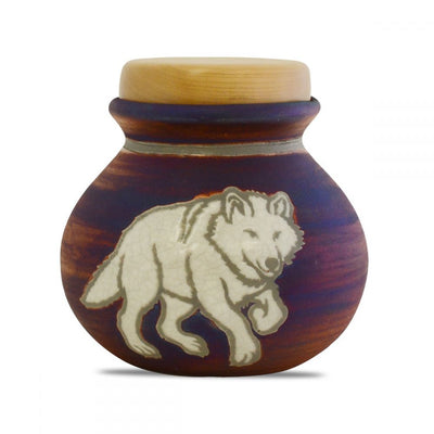 Majestic Wolf Raku Keepsake Raku Urn