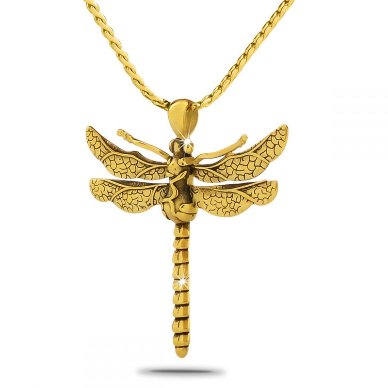 Gold Dragonfly Cremation Necklace