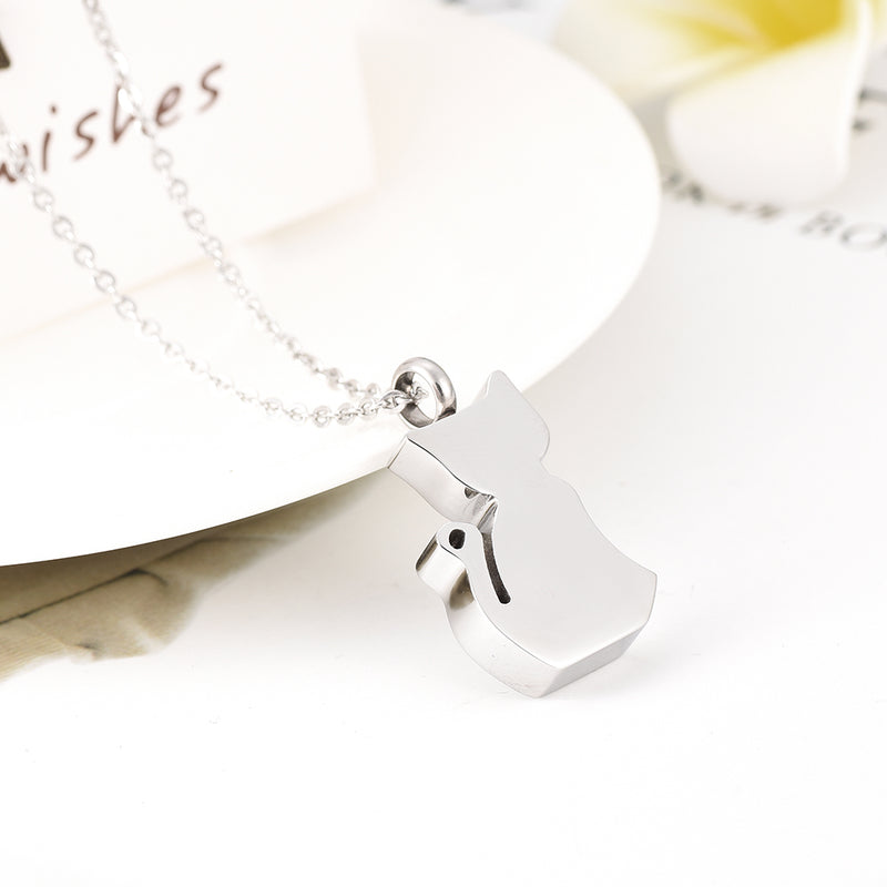 Silver Cat Cremation Necklace