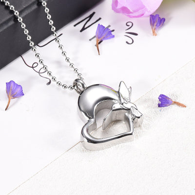 Heart and Hummingbird Cremation Necklace