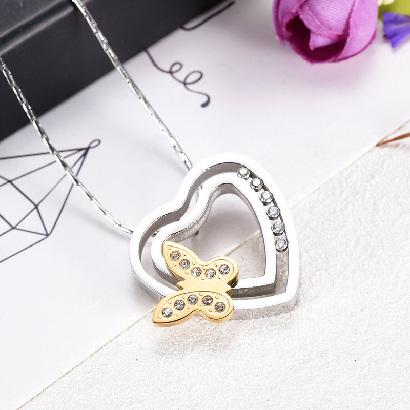 Butterfly on Heart Cremation Necklace