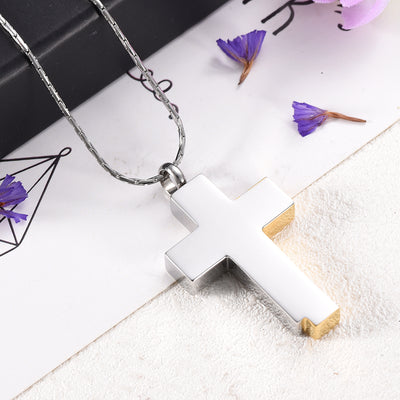 Silver and Gold Cremation Cross Necklace