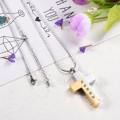 Silver and Gold Cremation Cross Necklace