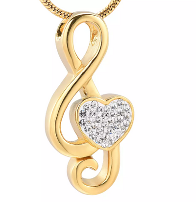 Sweet Music on Heart Cremation Necklace