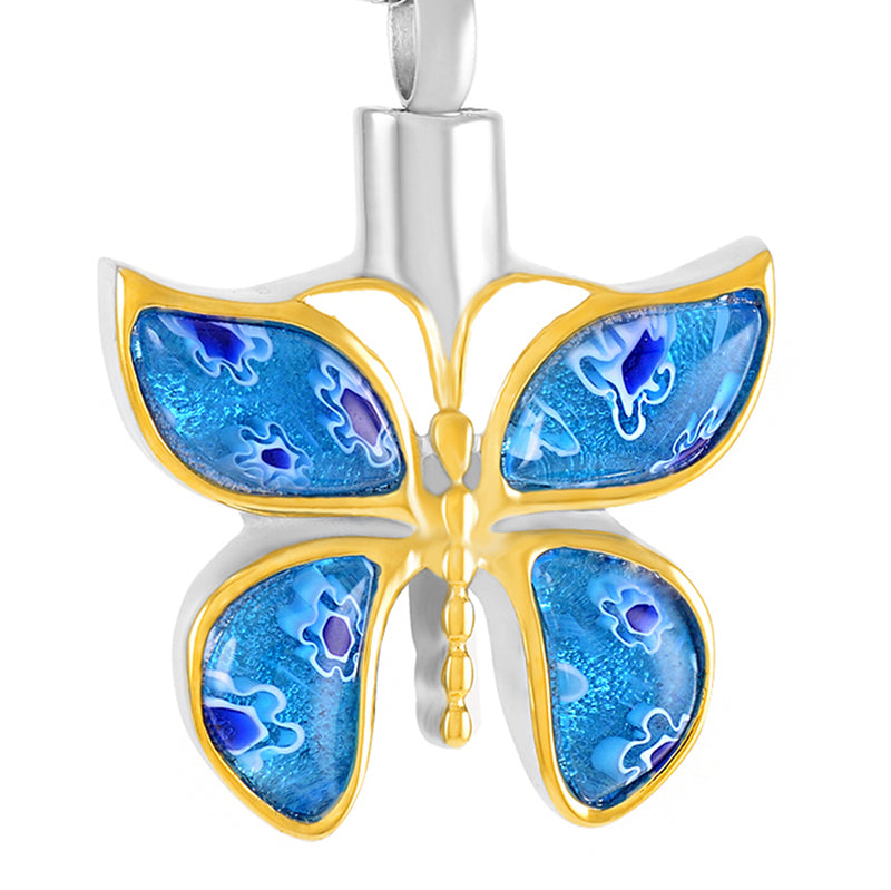 Floral Crystal Butterfly Cremation Urn Necklace