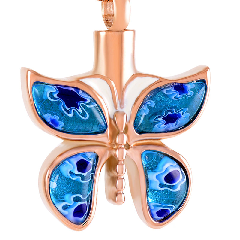 Floral Crystal Butterfly Cremation Urn Necklace