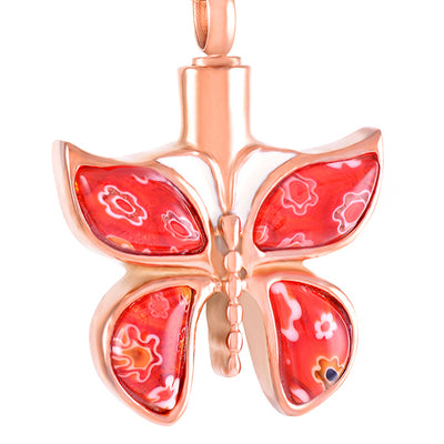 Floral Crystal Butterfly Cremation Urn Necklace