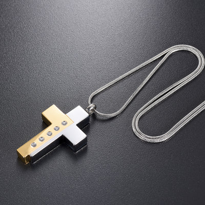 Silver and Gold Cremation Cross Necklace