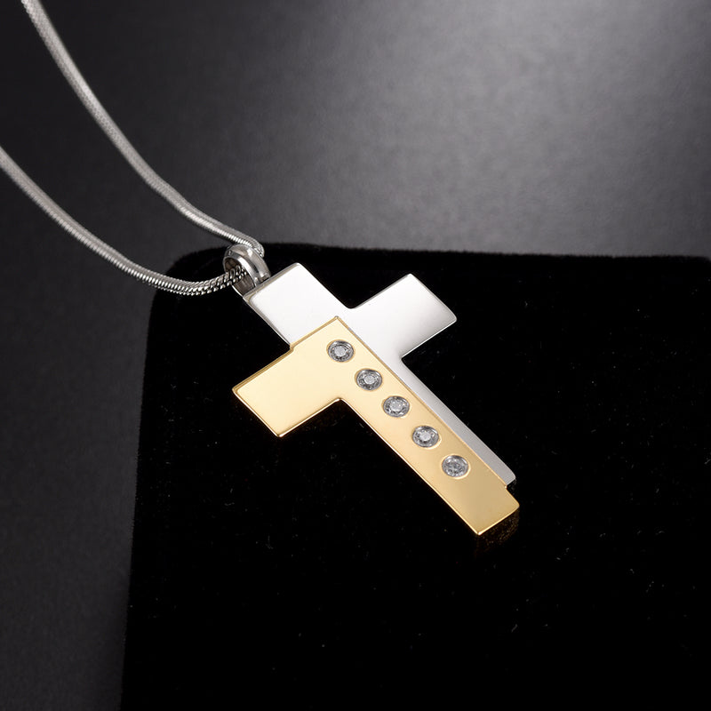 Silver and Gold Cremation Cross Necklace