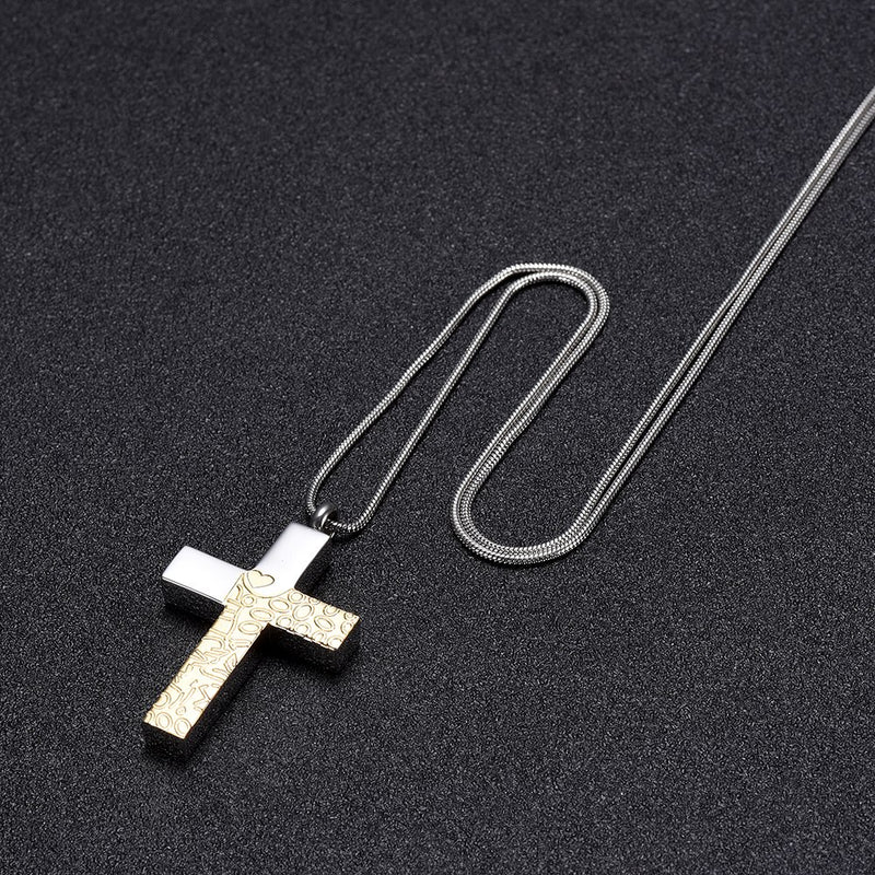 Two Tone Cross Cremation Necklace