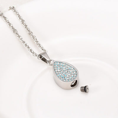 Crystal Teardrop Cremation Urn Necklace