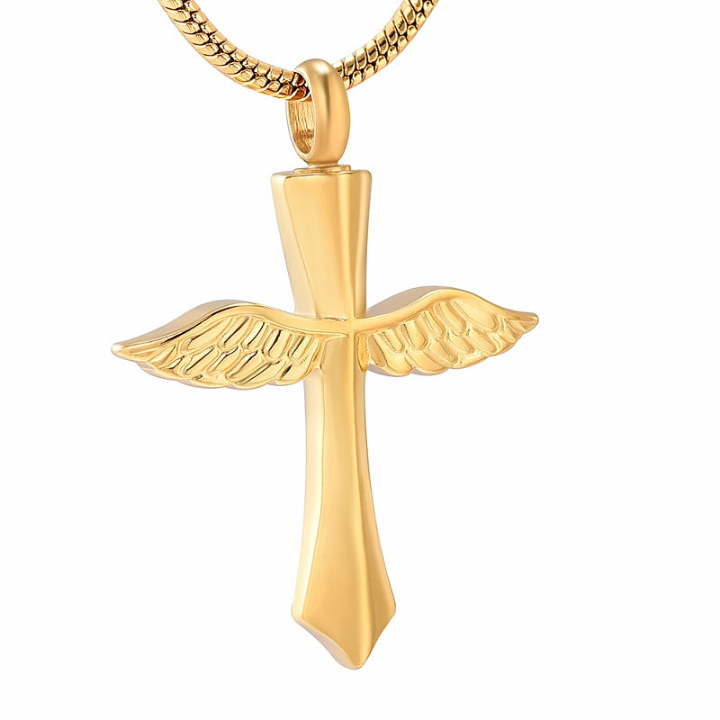 Angel Wings Cross Cremation Necklace