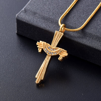 Crystal Drape Cremation Cross Necklace