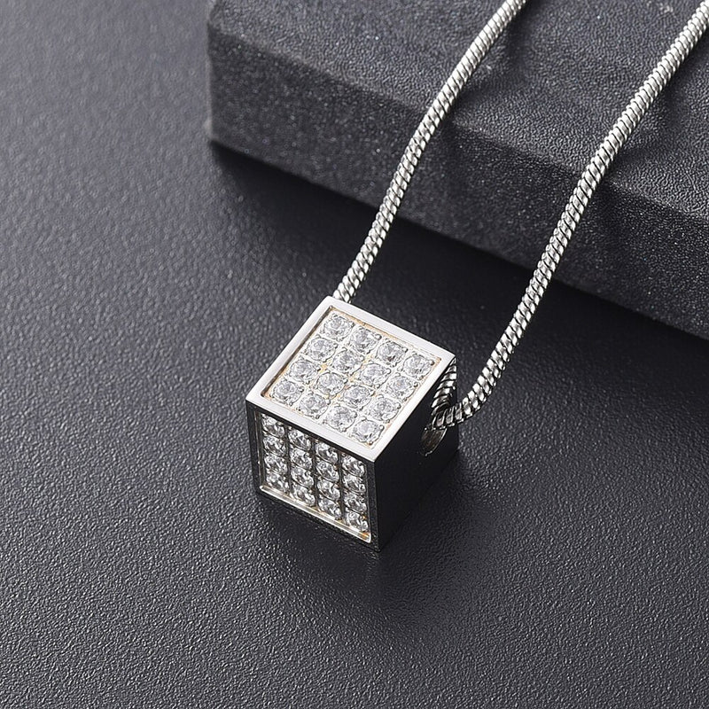 Crystal Cube Cremation Necklace