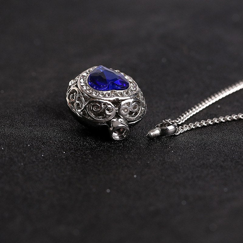 Royal Blue Crystal Heart Urn Necklace