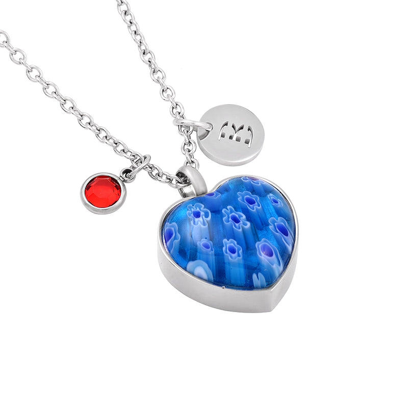 Handstamped Blue Colored Glass Urn Necklace