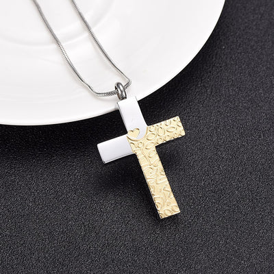 Two Tone Cross Cremation Necklace