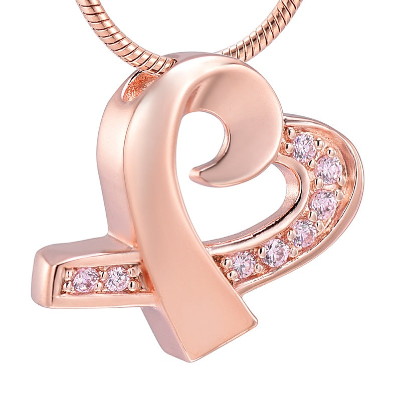 Crystal Bow Heart Cremation Necklace