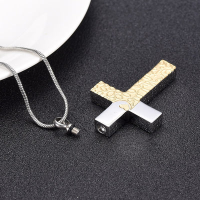 Two Tone Cross Cremation Necklace