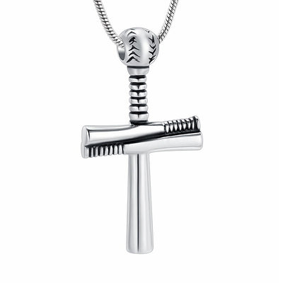 Baseball Bat Cross Cremation Urn Necklace