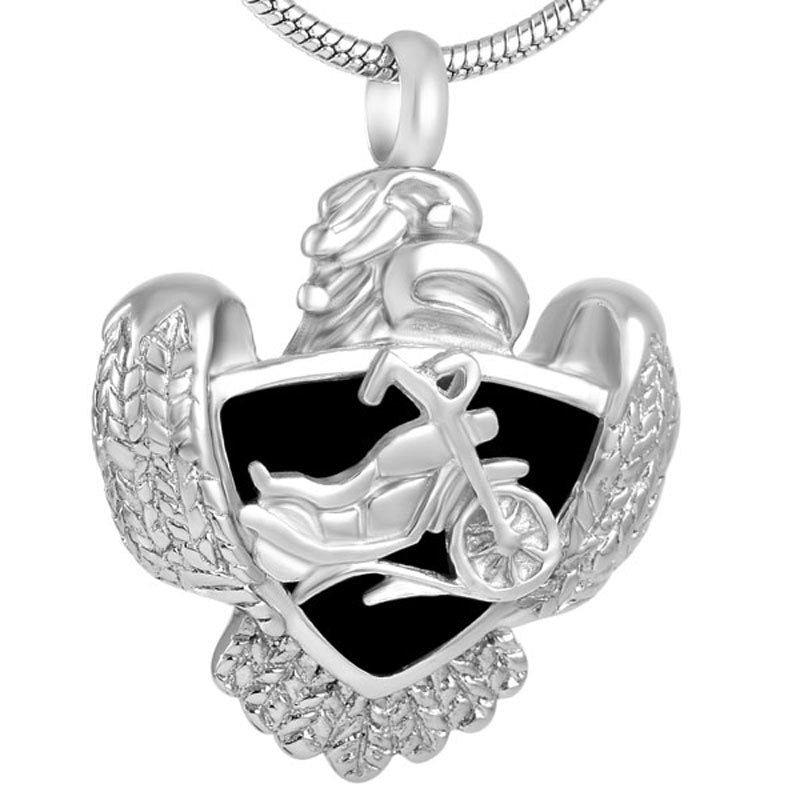 Eagle and Motorcycle Cremation Necklace
