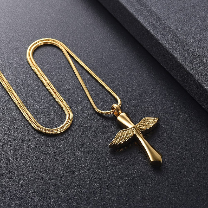 Angel Wings Cross Cremation Necklace