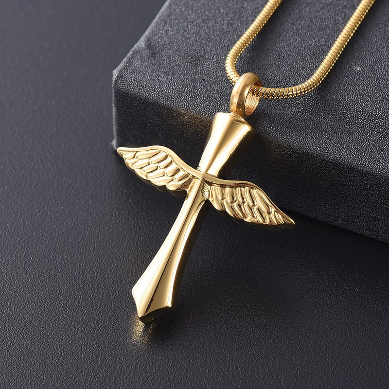 Angel Wings Cross Cremation Necklace