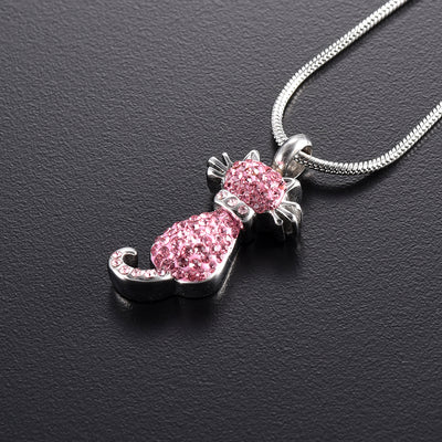 Pink Crystal Cat Cremation Jewelry