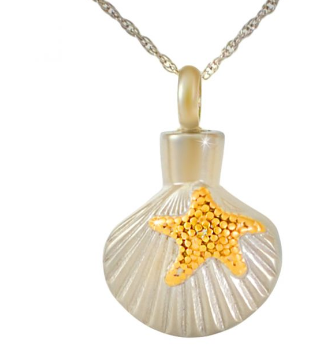Gold Starfish on Shell Stainless Steel Cremation Necklace