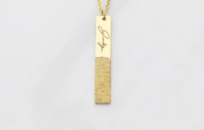 Drop Bar Fingerprint Necklace with Handwriting