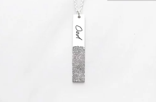 Drop Bar Fingerprint Necklace with Handwriting