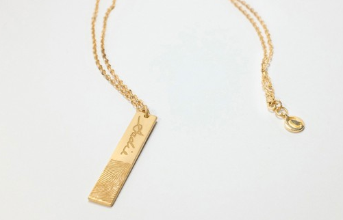 Drop Bar Fingerprint Necklace with Handwriting